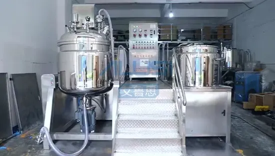Tanque de mistura a vácuo de 2000L, tipo de elevação hidráulica, aquecimento elétrico, homogeneizador de fundo, misturador emulsificante a vácuo